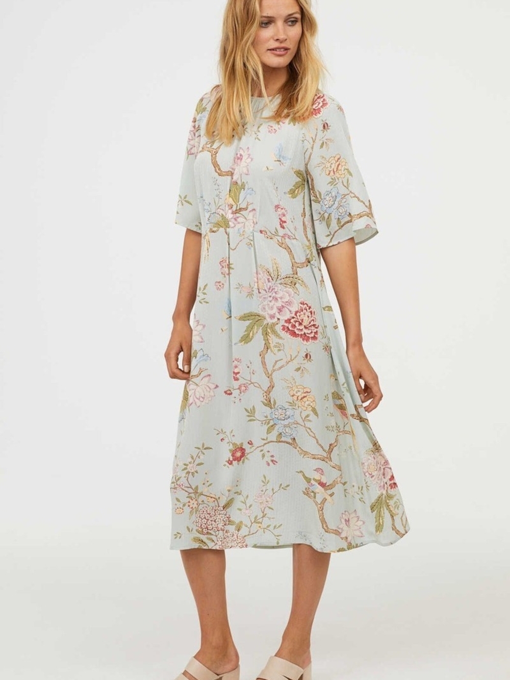 GP and J Baker X H&M Green midi Dress Birds & Flowers Print